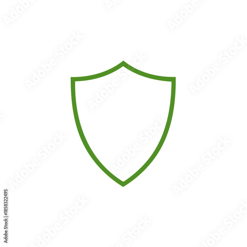Green shield outline symbol. Safety protection assurance simple icon