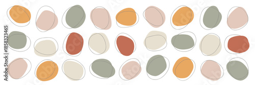 Abstract Organic Shapes with Thin Line Overlays in Earthy Tones on White Background blobs irregular shapes
