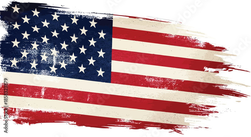Distressed american flag with stars and stripes, vintage style, patriotic symbol, worn and torn effect