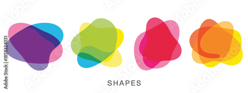 Four Abstract Organic Shapes With Vibrant Overlapping Colors On White Keywords: shapes, abstract, organic, blobs, fluid, colorful, vibrant
