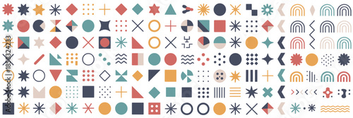 Large Collection Of Diverse Abstract Geometric Shapes And Symbols In Various Colors Keywords: abstract, geometric, shapes, symbols, collection