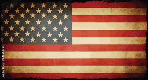 Vintage american flag with stars and stripes, distressed texture, patriotic symbol, historical design, old flag