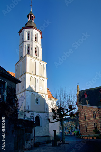 Protestant church in Xanten and gothic house in the back