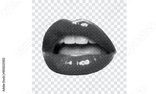 Lips and Mouth Illustration – Halftone Pop Art, Black and White Retro Comic Style