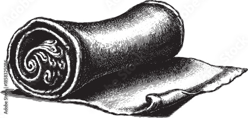 Vintage blanket roll with soft texture and wave pattern. Classic fabric vector illustration for home decor.