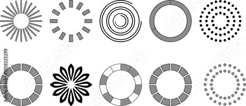 Circular loading spinner set with progress indicators, modern vector icons for web apps, UI design, minimal style on white background