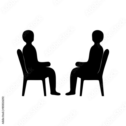 Silhouette illustration of two people sitting in chairs facing each other
