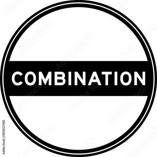 Black color round seal sticker in word combination on white background