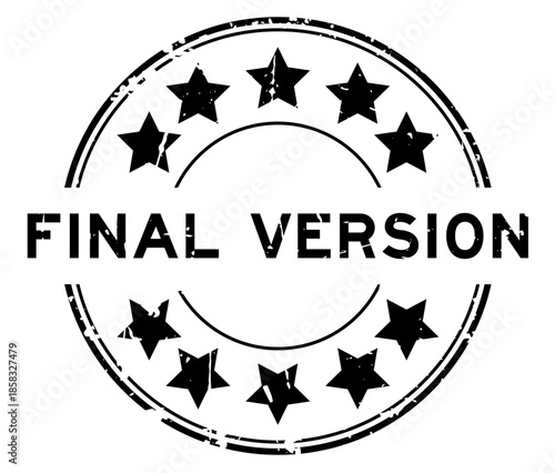 Grunge black final version word with star icon round rubber seal stamp on white background
