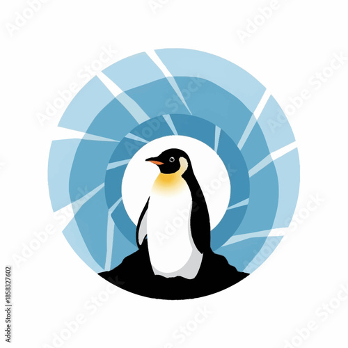 Majestic Emperor Penguin Standing Tall in a Circular Frame.