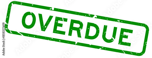 Grunge green overdue word square rubber seal stamp on white background