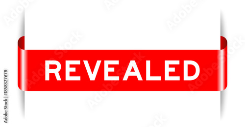 Red color inserted label banner with word revealed on white background