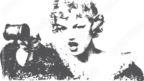 Woman holding a gun in a vintage style. Black and white vector illustration showcasing strength and confidence in a bold design.