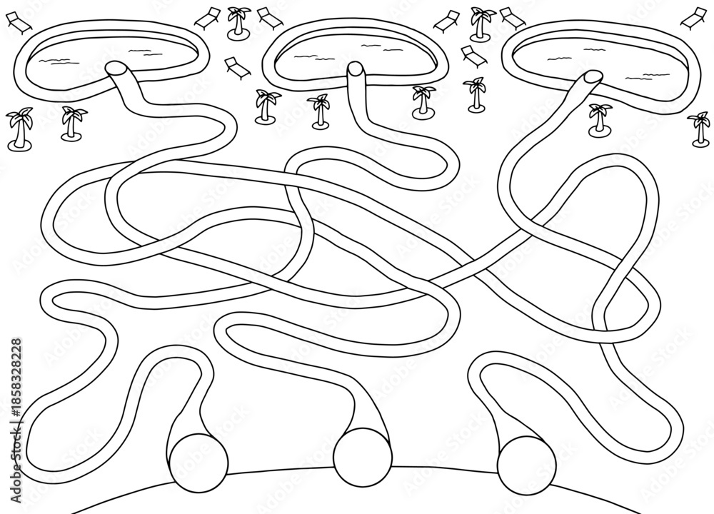 Obraz premium Aqua park maze graphic black white sketch illustration vector