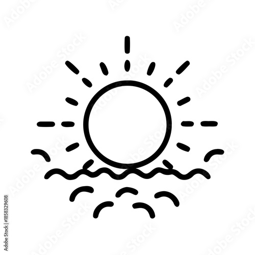 Simple Sun Icon with Rounded Rays Minimal Vector Line Art