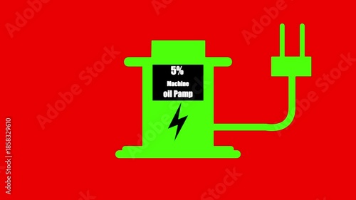 Machine oil pump Digital Countdown 0% to 10% animation. on red background....
