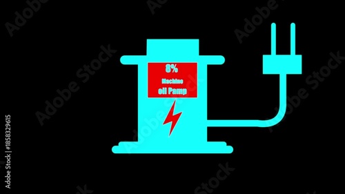 Machine oil pump Digital Countdown 0% to 15% animation. on black background....