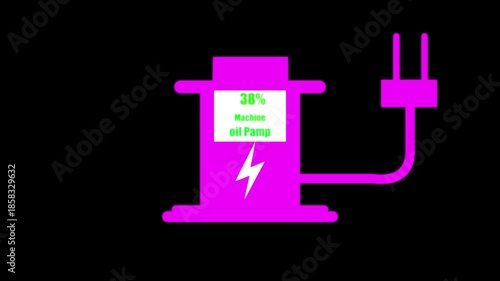 Machine oil pump Digital Countdown 0% to 75% animation. on black background....