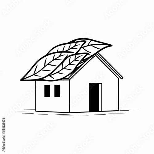 Eco-Friendly House with Leaf Roof Minimal Vector Icon