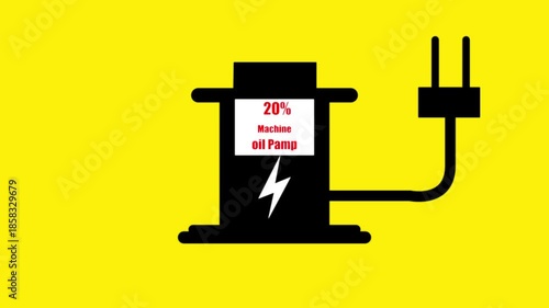 Machine oil pump Digital Countdown 0% to 40% animation. on yellow background....