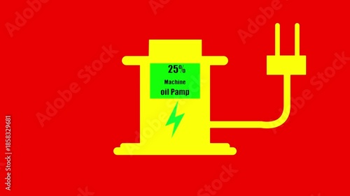 Machine oil pump Digital Countdown 0% to 50% animation. on red background....