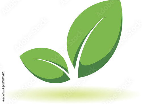 Eco icon green leaf vector illustration isolated over white bavkground,Green leaf vector icon for vegan, bio eco design. Green leaf vector logo for eco, bio or vegan concept design with shadow