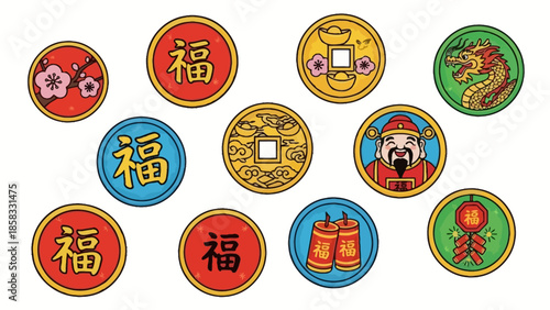 Collection of Chinese New Year Symbols and Decorations.