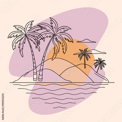 Tropical Island Silhouette Logo with Palm Tree for Beach Resorts