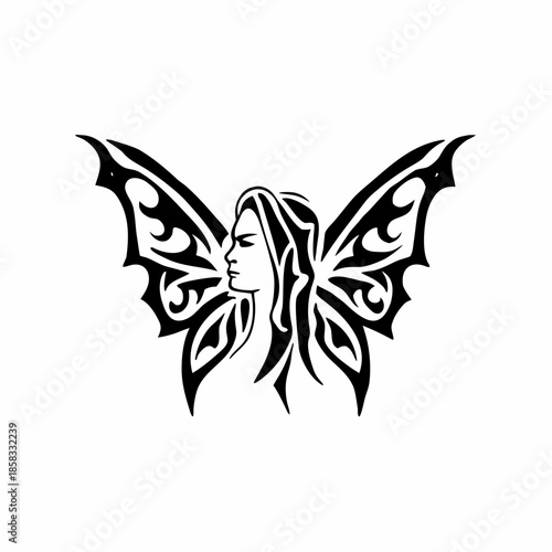 Woman Profile Merged with Butterfly Wings Transformation Concept