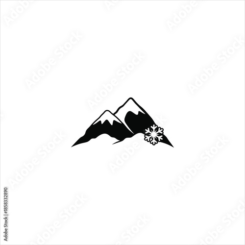 Mountain range with snowflake icon for winter sports and alpine travel logo design