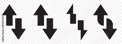 Down and up arrow isolated on transparent background. A graphic featuring a red downward arrow alongside , symbolizing decline and growth. EPS 10.