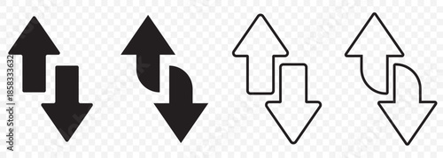 Down and up arrow isolated on transparent background. A graphic featuring a red downward arrow alongside , symbolizing decline and growth. EPS 10.