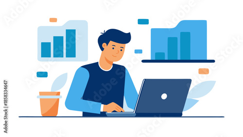 Analyzing data on laptop Vector