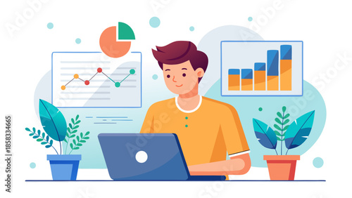 Analyzing data with charts and graphs Vector