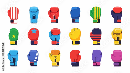 Collection of Colorful Boxing Gloves Isolated on White Background.