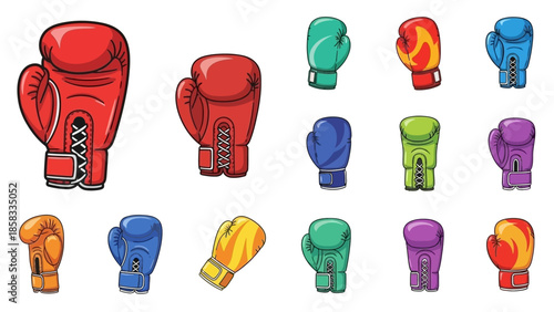 Collection of Colorful Boxing Gloves for Combat Sports.