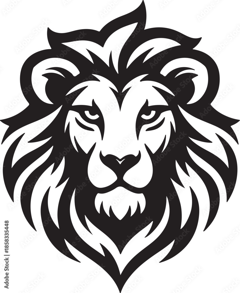 Fototapeta premium A bold black vector illustration of a powerful lion head mascot tattoo icon