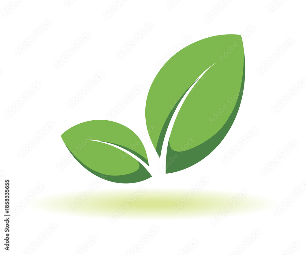 Fototapeta premium Eco icon green leaf vector illustration isolated over white bavkground,Green leaf vector icon for vegan, bio eco design. Green leaf vector logo for eco, bio or vegan concept design with shadow