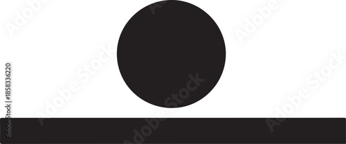 Simple black circle balanced precisely atop a horizontal line graphic