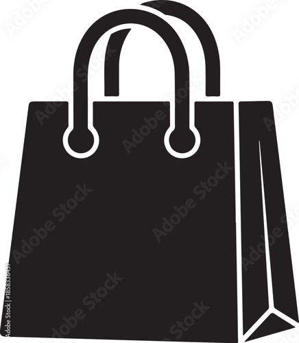 Simple black shopping bag icon with handles on white background