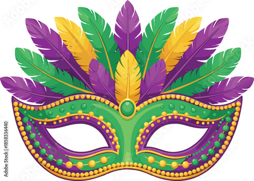 Mardi Gras Carnival Mask with Feathers and Beads