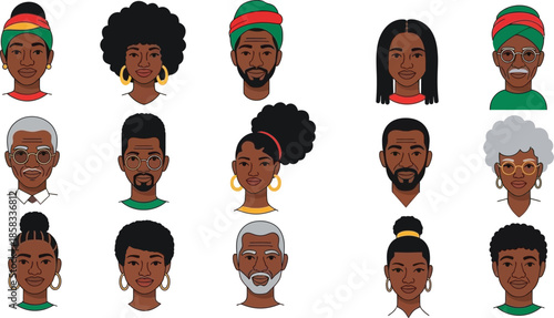 Black history month diverse face icon set