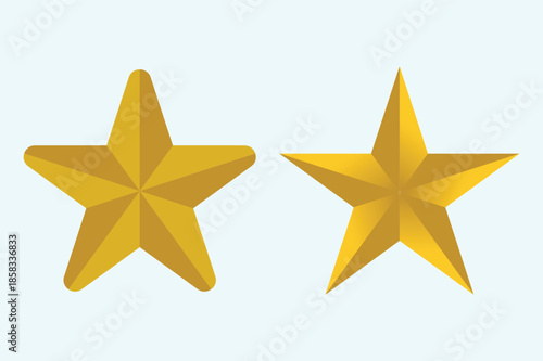 Golden star vector illustration: one with rounded points and one with sharp edges.