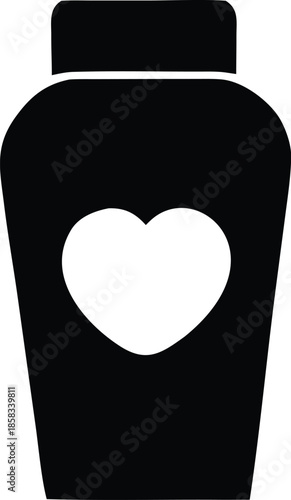 Black urn with white heart design Vector