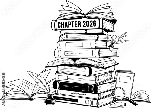 Stack of Books Chapter 2026 Vector Illustration Story Concept
