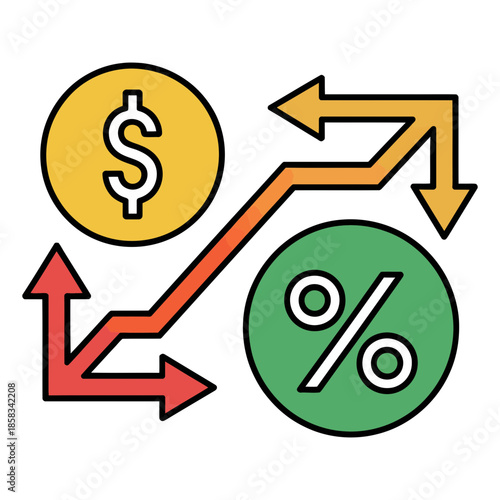 Visual representation of financial market fluctuations and economic growth with dollar and percentage