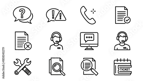 Collection of customer service and support icons in a line art style.