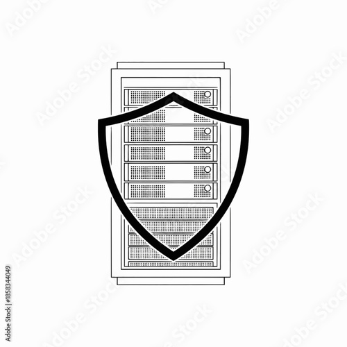 Outline of computer server rack with a central shield