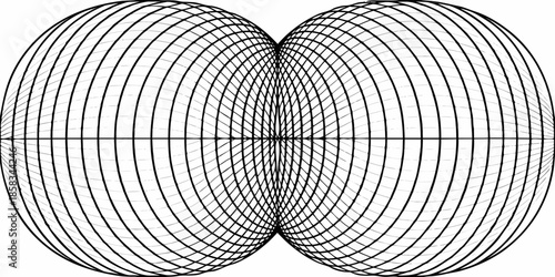 Geometric abstraction with curved lines forming a symmetrical dual lobed shape