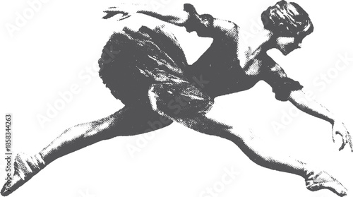 Ballet dancer in an elegant pose, showcasing classic movement. The black and white vector illustration captures the beauty of performance art.